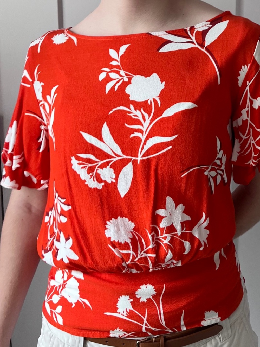 Ann Taylor Floral Blouse - Burnt Orange and Cream
